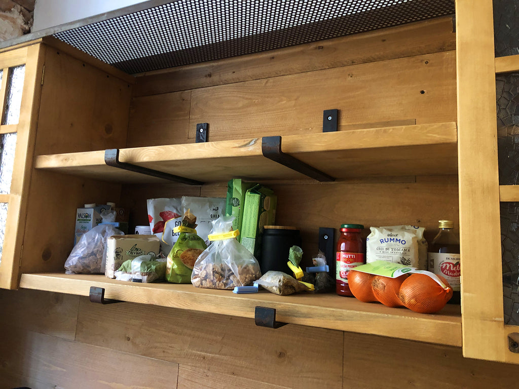 Cucina lineare stile INDUSTRIAL + pensili mensole colonna predisposizione elettrodomestici PARETE IN LEGNO OPZIONALE PERSONALIZZABILE SU MISURA