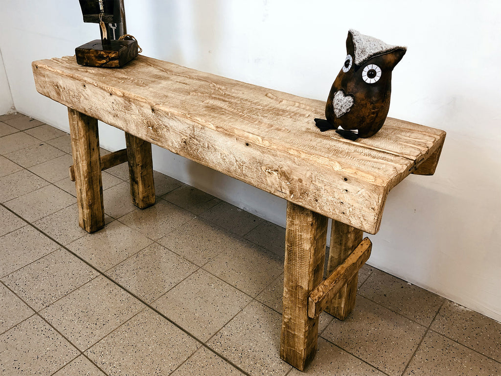 Tavolo alto consolle ingresso soggiorno stile RUSTICO COUNTRY legno massello finitura grezza 150x45xh90 cm