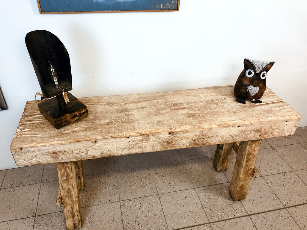Tavolo alto consolle ingresso soggiorno stile RUSTICO COUNTRY legno massello finitura grezza 150x45xh90 cm