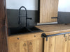 Cucina lineare BOLOGNA stile COUNTRY / INDUSTRIAL frassino massello senza elettrodomestici + scuro multifunzione + copriradiatore misure 270x63xh90 cm