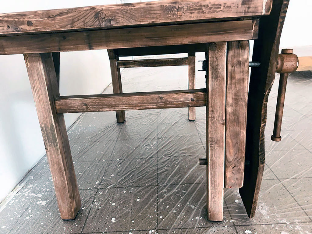 Solid wood BANCO FALEGNAME / INDUSTRIAL style kitchen and dining table with drawer and wooden vice 160x80x80 cm