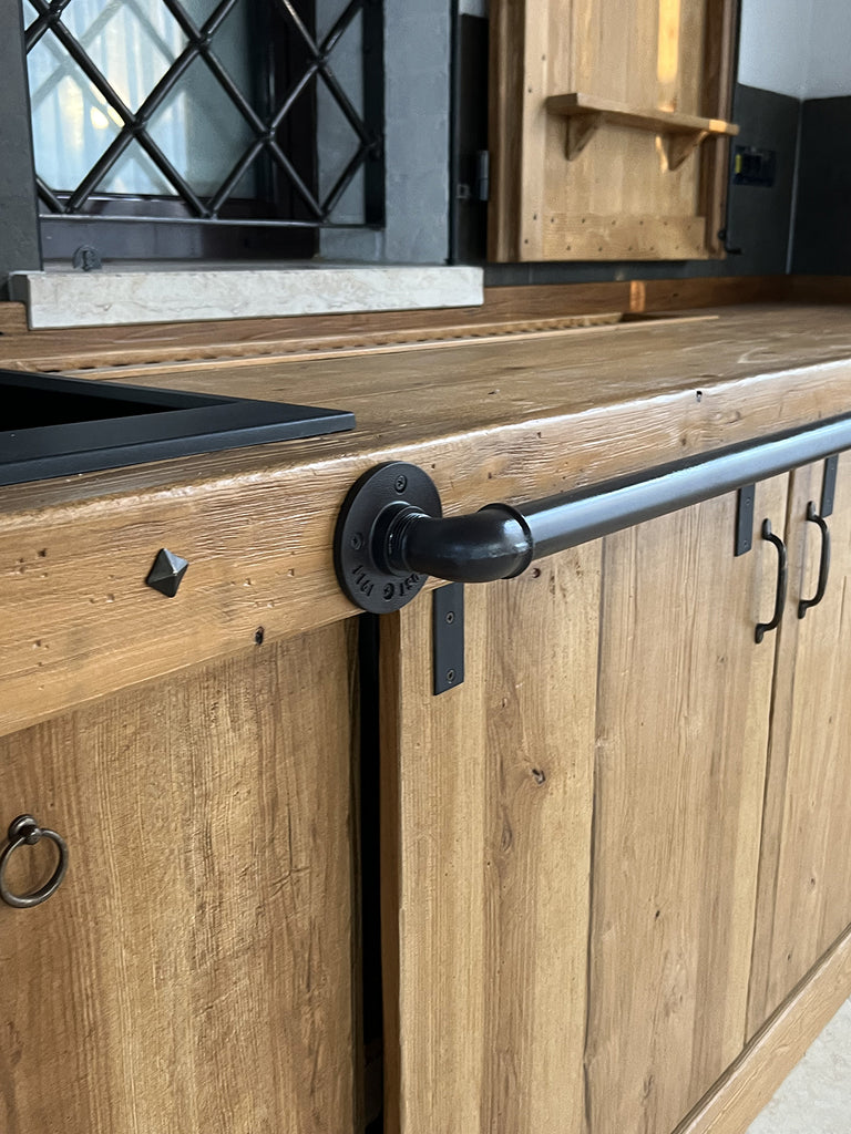 Linear kitchen BOLOGNA COUNTRY / INDUSTRIAL style solid ash without appliances + multifunction dark + radiator cover measures 270x63xh90 cm