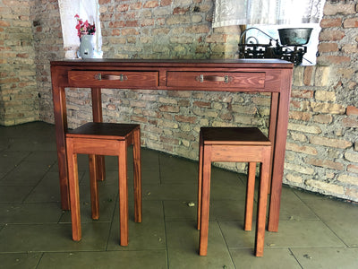 Console Raised snack table COUNTRY style kitchen island solid wood 2 drawers leather handles 130x50xh100 cm
