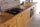 Cucina lineare stile misto INDUSTRIAL / COUNTRY legno massello ad effetto vissuto predisposizione elettrodomestici 465x65xh90 cm