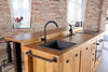 Kitchen island with INDUSTRIAL style high counter ALL in solid wood with provision for appliances 240x120xh90 cm