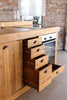 Kitchen island with INDUSTRIAL style high counter ALL in solid wood with provision for appliances 240x120xh90 cm