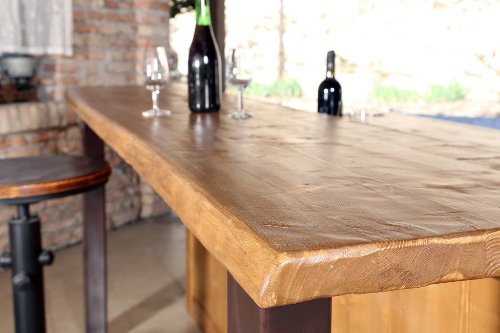 Kitchen island with INDUSTRIAL style high counter ALL in solid wood with provision for appliances 240x120xh90 cm
