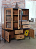 Mobile Credenza con Vetrina e Libreria stile INDUSTRIAL struttura in ferro ante frassino massello 160x40/50xh160 cm