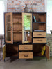 Mobile Credenza con Vetrina e Libreria stile INDUSTRIAL struttura in ferro ante frassino massello 160x40/50xh160 cm