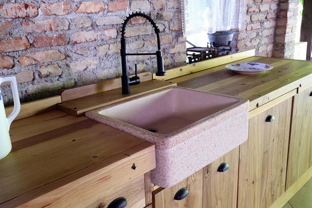 COUNTRY / RUSTIC style kitchen in solid ash and fir with stone sink, dishwasher ready, measures 280x65xh90 cm
