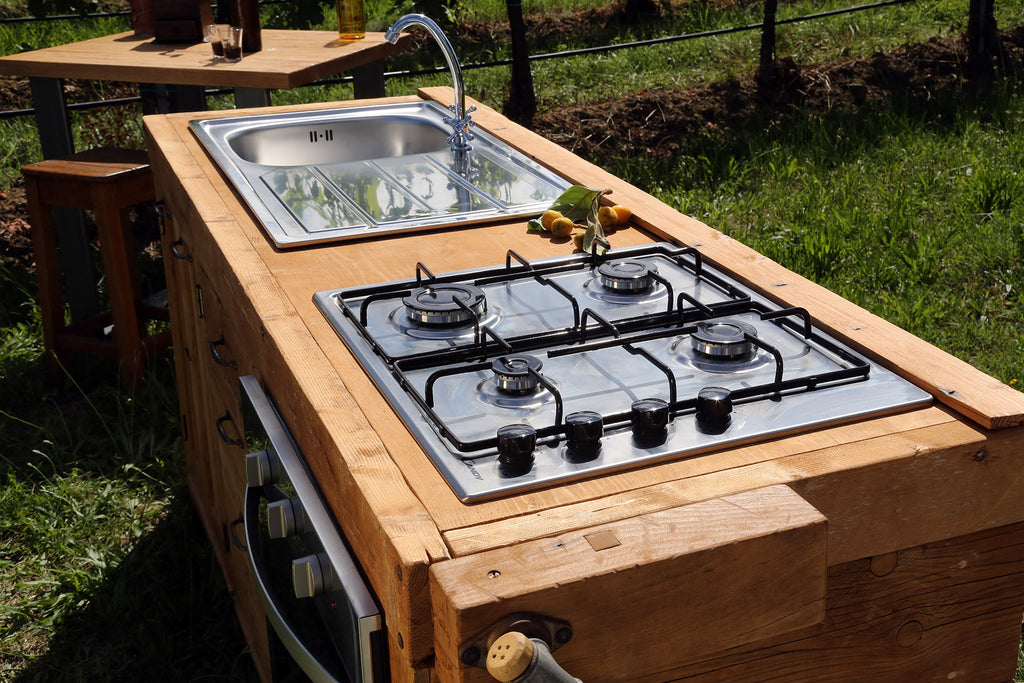 Cucina lineare 200x65xh87 cm stile INDUSTRIAL / COUNTRY TUTTA in legno massello COMPLETA DI ELETTRODOMESTICI + SPECCHIO 80xh200 cm
