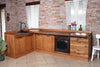 Cucina angolare stile INDUSTRIAL / COUNTRY TUTTO legno massello finitura ad effetto rovinato predisposizione elettrodomestici 280x160x65xh87 cm
