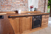 Cucina angolare stile INDUSTRIAL / COUNTRY TUTTO legno massello finitura ad effetto rovinato predisposizione elettrodomestici 280x160x65xh87 cm