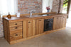 Cucina lineare stile misto COUNTRY / RUSTICA TUTTA in legno massello ad effetto rovinato predisposizione elettrodomestici 330x65xh87 cm