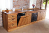 Cucina lineare stile misto COUNTRY / RUSTICA TUTTA in legno massello ad effetto rovinato predisposizione elettrodomestici 330x65xh87 cm