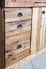 Cucina lineare stile misto COUNTRY / RUSTICA TUTTA in legno massello ad effetto rovinato predisposizione elettrodomestici 330x65xh87 cm