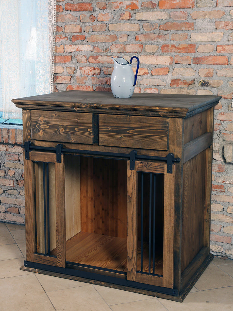 Mobile soggiorno stile INDUSTRIAL legno massello porte scorrevoli e cuccia per il cane 120x70xh120 cm