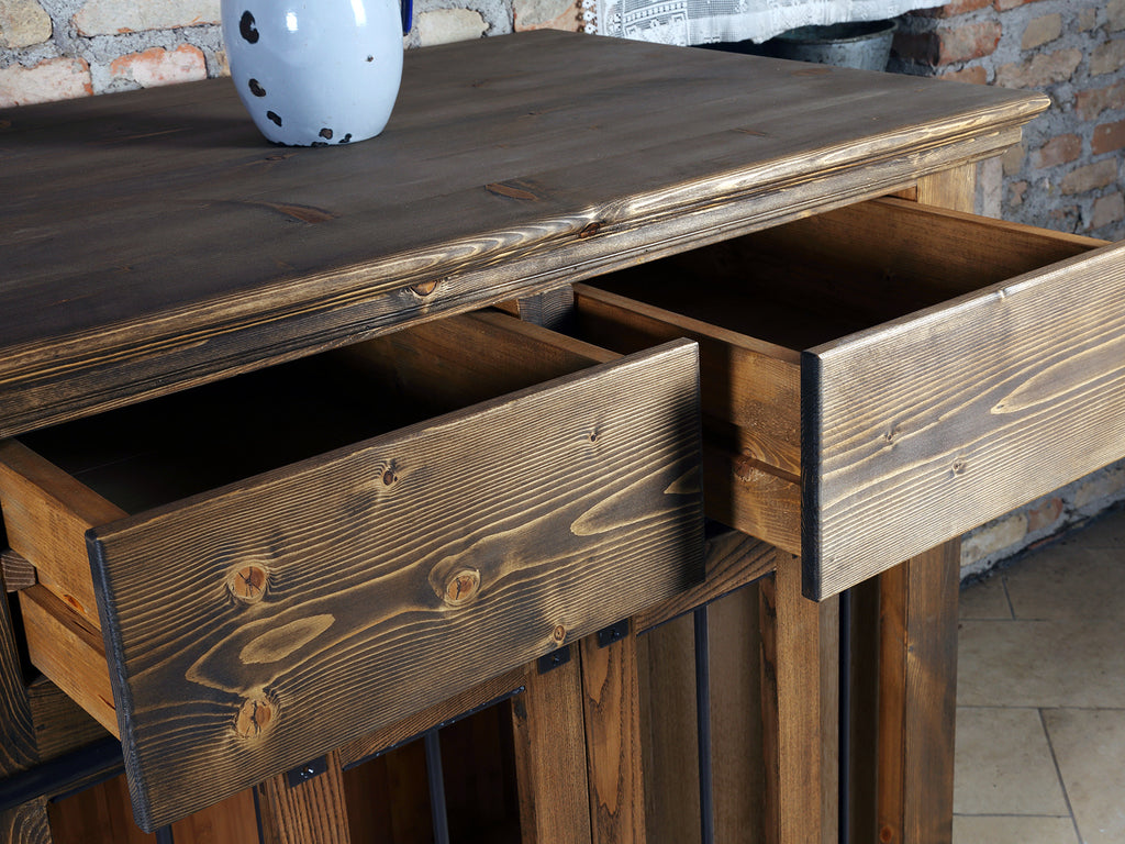 Mobile soggiorno stile INDUSTRIAL legno massello porte scorrevoli e cuccia per il cane 120x70xh120 cm