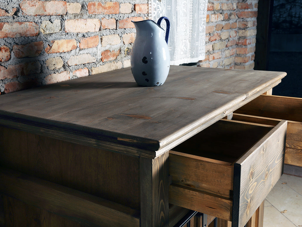 Mobile soggiorno stile INDUSTRIAL legno massello porte scorrevoli e cuccia per il cane 120x70xh120 cm