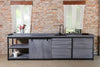 Cucina lineare stile INDUSTRIAL struttura in ferro e legno massello finitura cemento misure 320x60xh90 cm