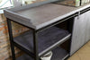 Cucina lineare stile INDUSTRIAL struttura in ferro e legno massello finitura cemento misure 320x60xh90 cm