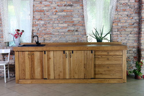 Linear kitchen BOLOGNA COUNTRY / INDUSTRIAL style solid ash without appliances + radiator air intake measures 270x63xh90 cm
