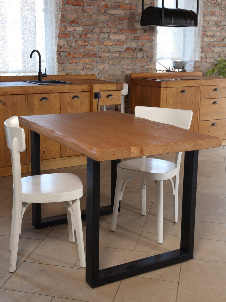 Tavolo fisso da cucina stile INDUSTRIAL legno massello scortecciato gambe in ferro 120x80xh78 cm