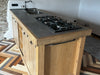 Isola Cucina CUNEO in stile INDUSTRIAL legno massello e TOP in pietra naturale predisposizione elettrodomestici e pensile opzionale misure 230x90xh100cm
