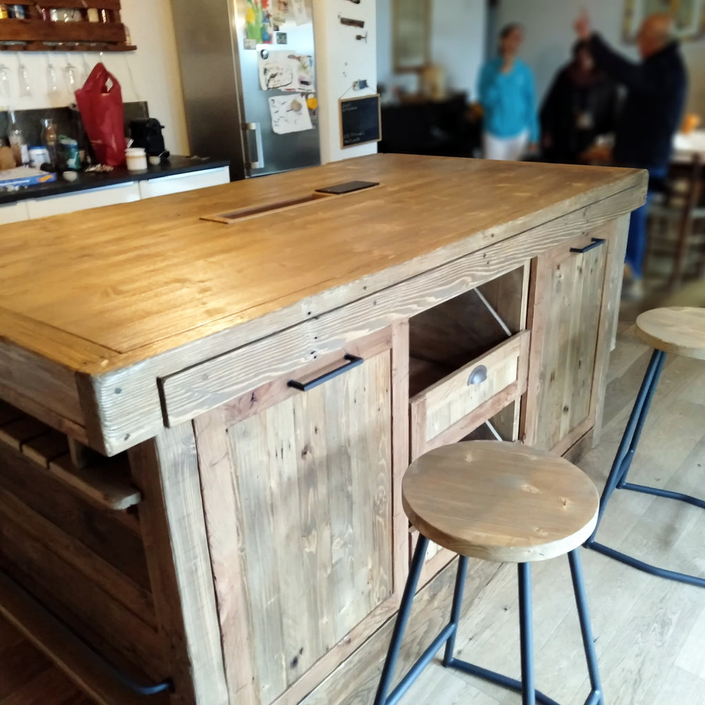 Kitchen + island MUNSTER INDUSTRIAL style 300x65xh90cm + 240x120xH100cm in solid wood and CUSTOM