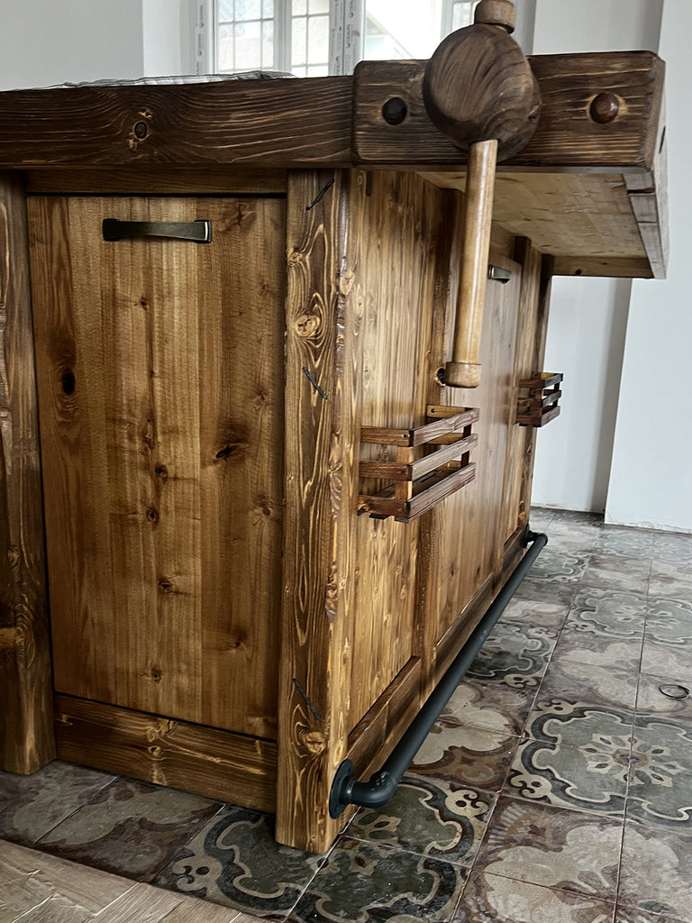 Kitchen + island MUNSTER INDUSTRIAL style 300x65xh90cm + 240x120xH100cm in solid wood and CUSTOM