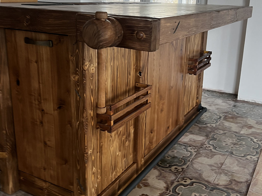 Kitchen + island MUNSTER INDUSTRIAL style 300x65xh90cm + 240x120xH100cm in solid wood and CUSTOM