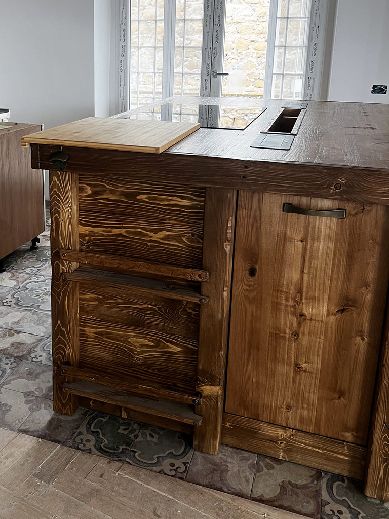 Kitchen + island MUNSTER INDUSTRIAL style 300x65xh90cm + 240x120xH100cm in solid wood and CUSTOM