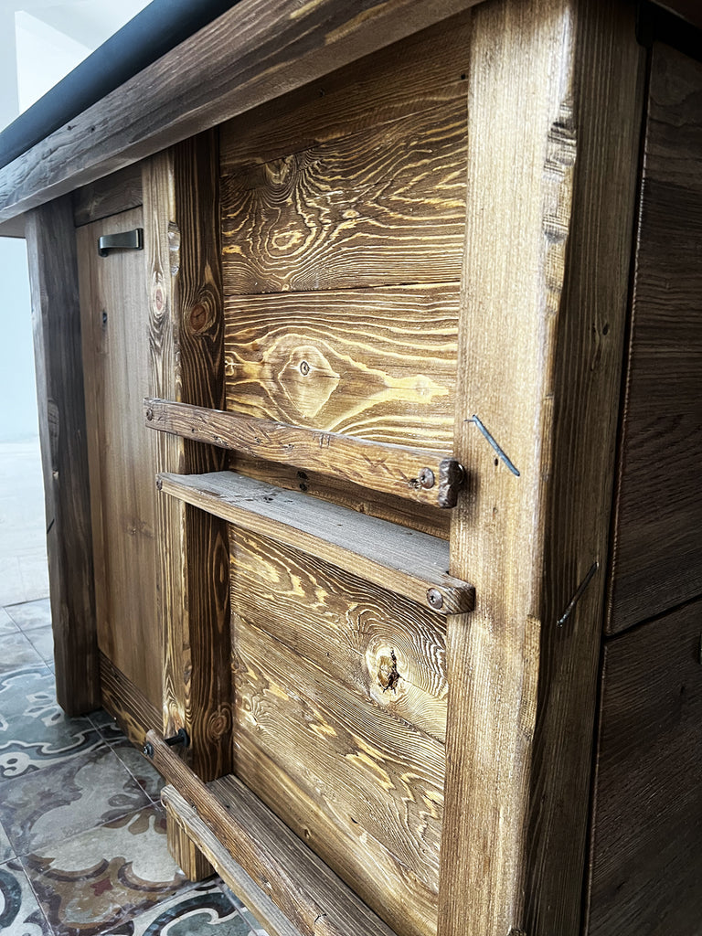 Kitchen + island MUNSTER INDUSTRIAL style 300x65xh90cm + 240x120xH100cm in solid wood and CUSTOM