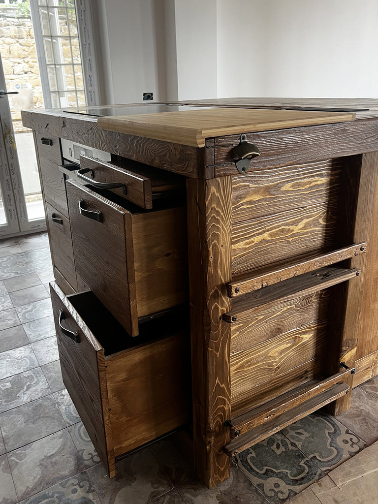 Kitchen + island MUNSTER INDUSTRIAL style 300x65xh90cm + 240x120xH100cm in solid wood and CUSTOM