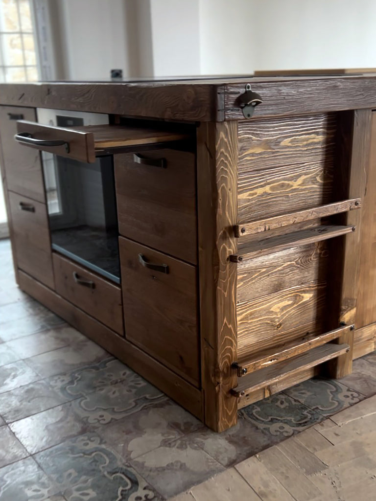 Kitchen + island MUNSTER INDUSTRIAL style 300x65xh90cm + 240x120xH100cm in solid wood and CUSTOM