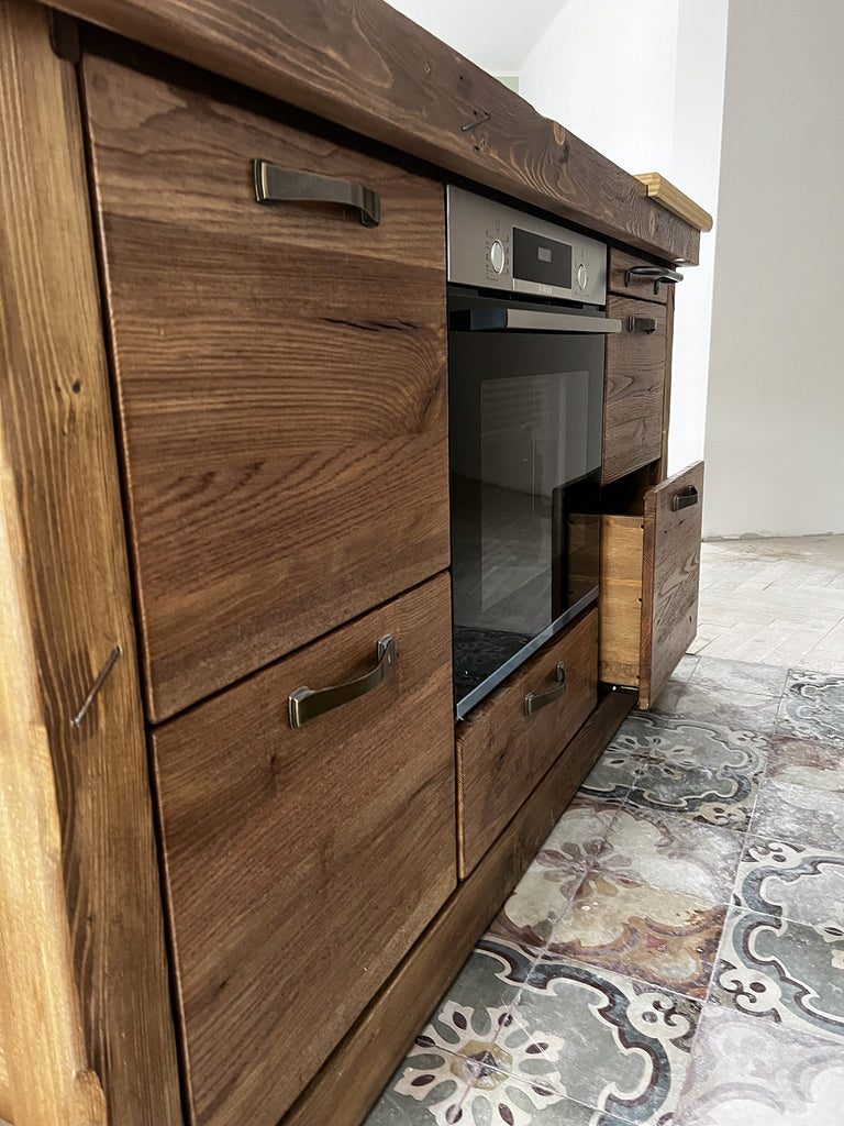 Kitchen + island MUNSTER INDUSTRIAL style 300x65xh90cm + 240x120xH100cm in solid wood and CUSTOM