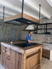 Cucina lineare base+colonna+sotto-lavabo+scolapiatti e Isola con piano ribalta e cappa a soffitto 120+30x100xH100 cm mod. GIULIA stile INDUSTRIAL / RUSTICO VISSUTO in legno massello