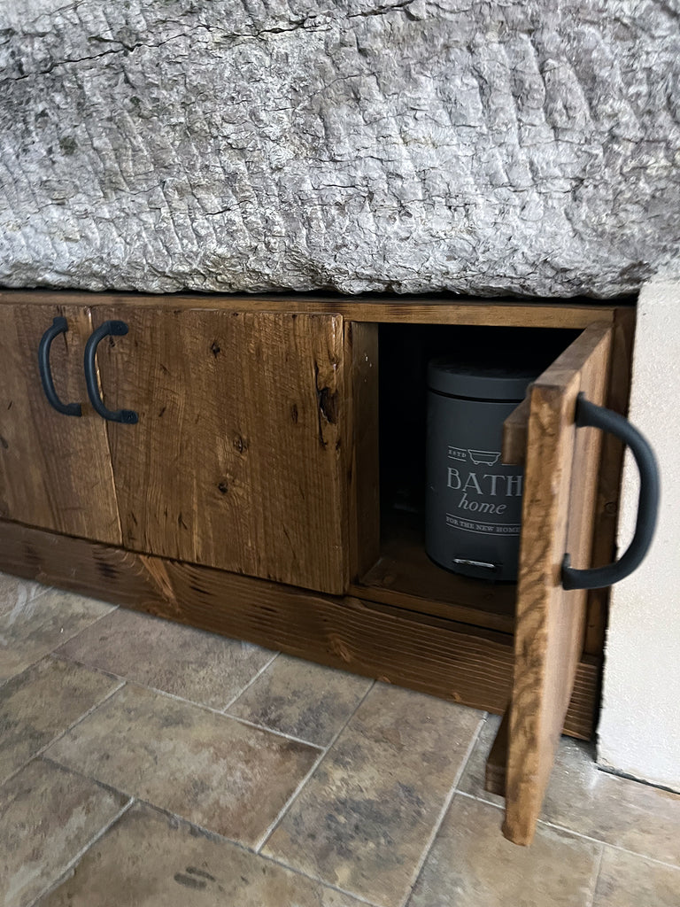Cucina lineare base+colonna+sotto-lavabo+scolapiatti e Isola con piano ribalta e cappa a soffitto 120+30x100xH100 cm mod. GIULIA stile INDUSTRIAL / RUSTICO VISSUTO in legno massello