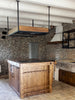 Cucina lineare base+colonna+sotto-lavabo+scolapiatti e Isola con piano ribalta e cappa a soffitto 120+30x100xH100 cm mod. GIULIA stile INDUSTRIAL / RUSTICO VISSUTO in legno massello