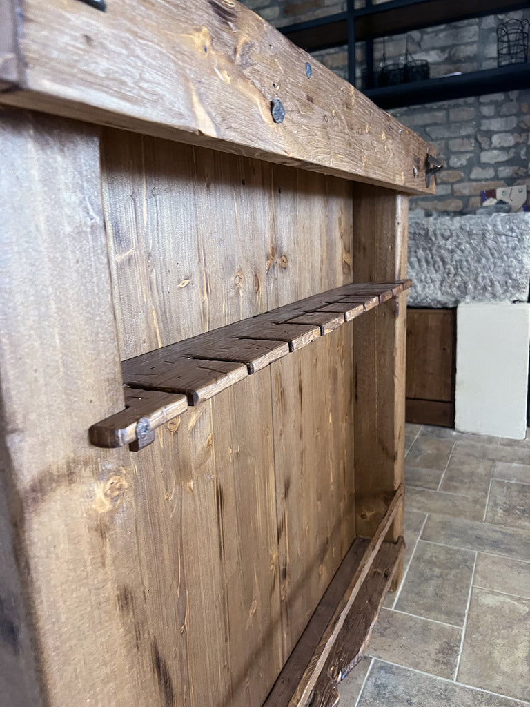 Cucina lineare base+colonna+sotto-lavabo+scolapiatti e Isola con piano ribalta e cappa a soffitto 120+30x100xH100 cm mod. GIULIA stile INDUSTRIAL / RUSTICO VISSUTO in legno massello