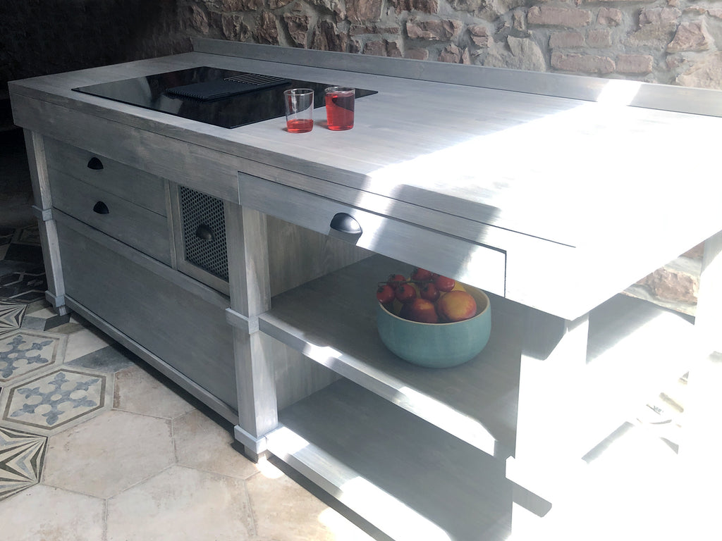 CARLENE kitchen or island in PROVENCAL style in solid wood with extractable side top, dimensions 210x80xh88cm