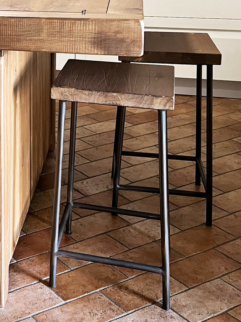 Kitchen island with INDUSTRIAL style BAR counter in solid wood, provision for appliances, optional stool 200x100xh100 cm
