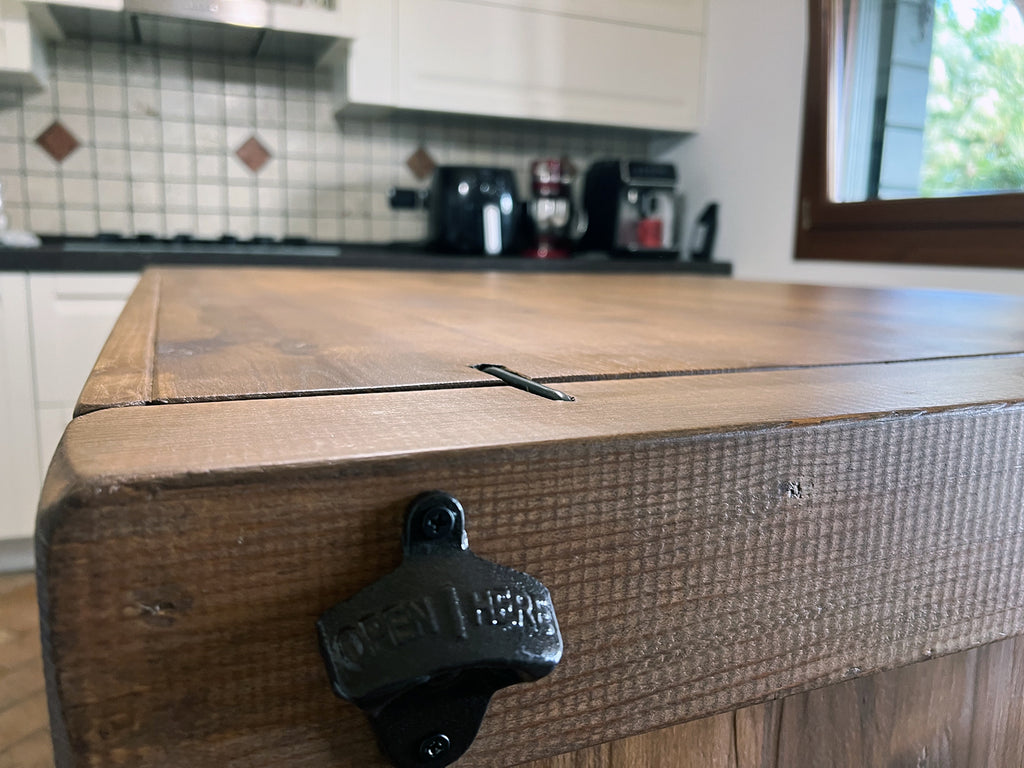 Kitchen island with INDUSTRIAL style BAR counter in solid wood, provision for appliances, optional stool 200x100xh100 cm