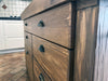 Kitchen island with INDUSTRIAL style BAR counter in solid wood, provision for appliances, optional stool 200x100xh100 cm