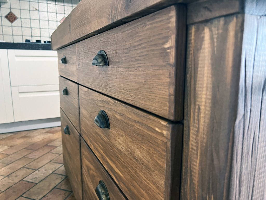 Kitchen island with INDUSTRIAL style BAR counter in solid wood, provision for appliances, optional stool 200x100xh100 cm