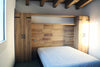 Bridge bedroom with wall mounted headboard shelves + chest of drawers and wardrobe model TOKIO COUNTRY style in solid ash wood, personalized and MADE TO MEASURE