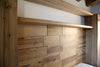 Bridge bedroom with wall mounted headboard shelves + chest of drawers and wardrobe model TOKIO COUNTRY style in solid ash wood, personalized and MADE TO MEASURE