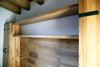 Bridge bedroom with wall mounted headboard shelves + chest of drawers and wardrobe model TOKIO COUNTRY style in solid ash wood, personalized and MADE TO MEASURE