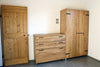 Bridge bedroom with wall mounted headboard shelves + chest of drawers and wardrobe model TOKIO COUNTRY style in solid ash wood, personalized and MADE TO MEASURE