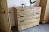Bridge bedroom with wall mounted headboard shelves + chest of drawers and wardrobe model TOKIO COUNTRY style in solid ash wood, personalized and MADE TO MEASURE